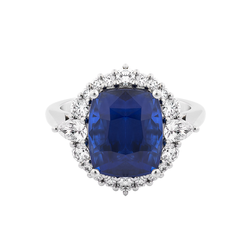 Cushion Cut Sapphire & Diamond Halo, 6.65ct