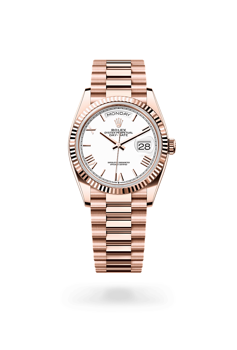 Rolex Day-Date 36 in 18 ct Everose gold, M128235-0070 at Prestons