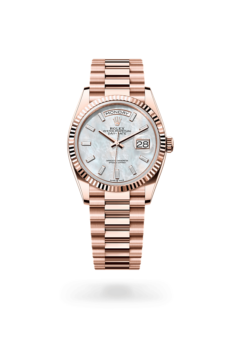 Rolex Day-Date 36 in 18 ct Everose gold, M128235-0078 at Prestons