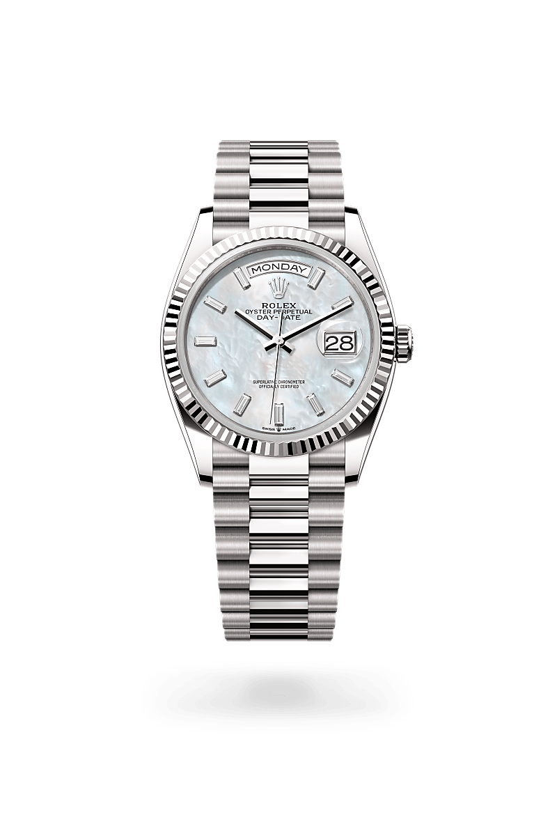 Rolex Day-Date 36 in 18 ct white gold, M128239-0065 at Prestons