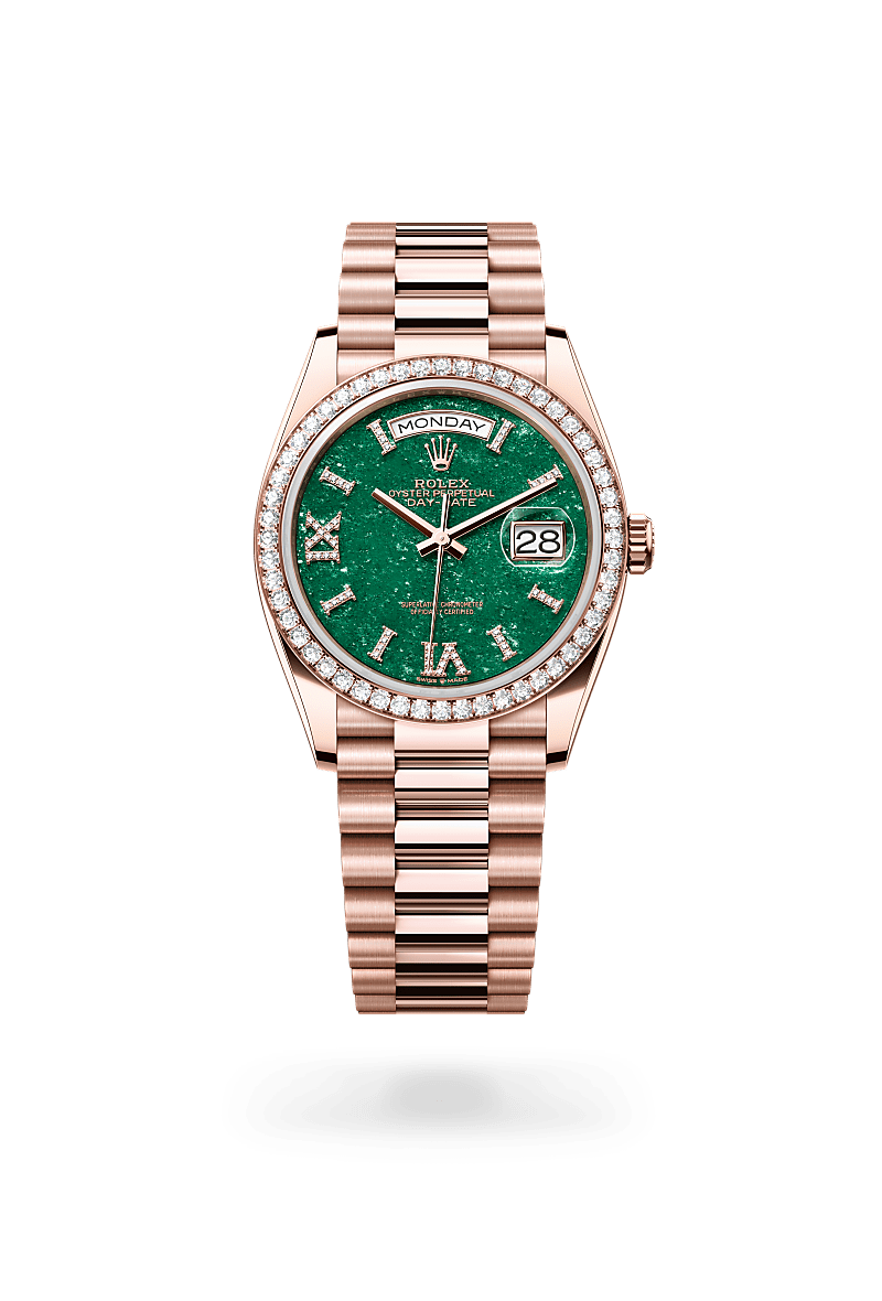 Rolex Day-Date 36 in 18 ct Everose gold, M128345RBR-0068 at Prestons