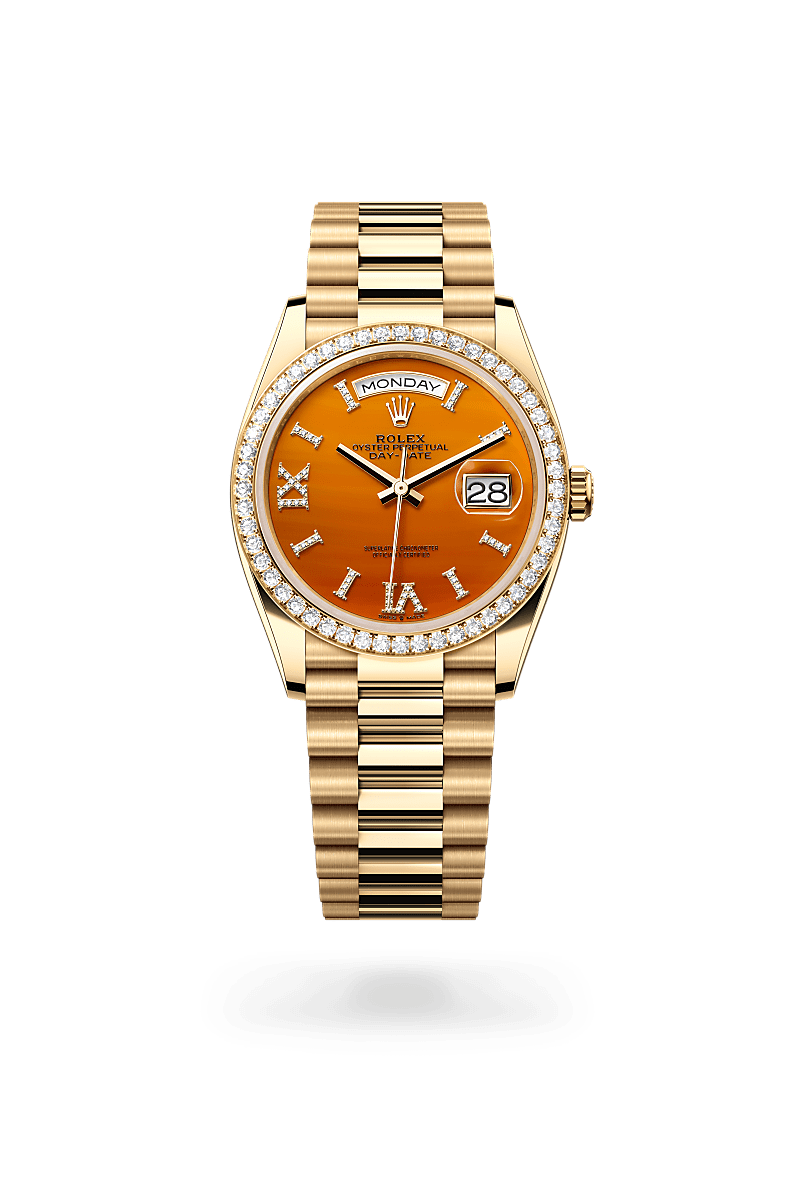 Rolex Day-Date 36 in 18 ct yellow gold, M128348RBR-0049 at Prestons